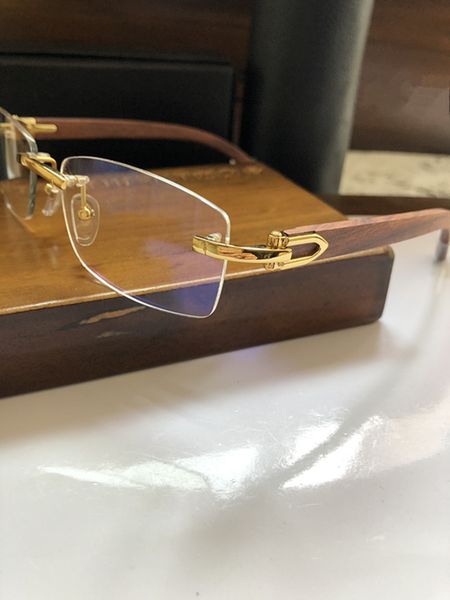 

2020 luxury ct3524012 quality wooden rimless optical glasses frame 54-18-135 classical rimless for prescription glasses fullset case outlet
