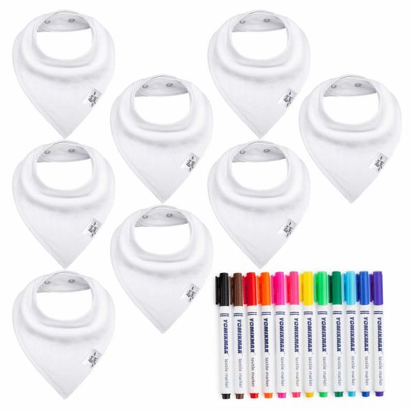 

diy bib plain white baby bibs for boys girls 8 pack baby bandana drool bibs solid colors with 12 fabric markers pens funny bibs y200710
