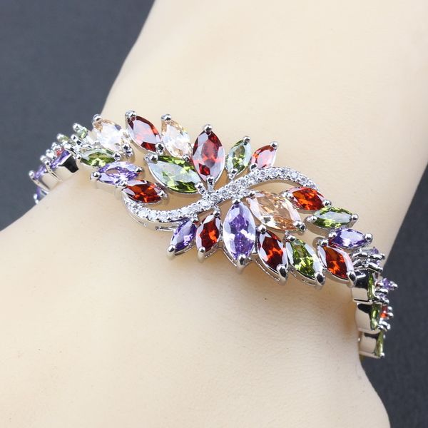 

silver color bright 8-color adjustable link chain bracelet length 19.5cm colorful zircon fashion trinket, Black
