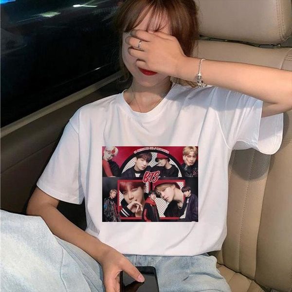 

пуленепробиваемый молодежная лига аппликациями печати тенниска жа корея harajuku jin suga j hope jimin v jungkook cartoon girl топ футболка, White