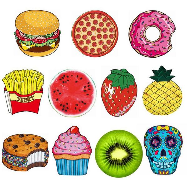 

polyeater beach towel 150cm hamburger fruit print beach picnic mat donut pizza pineapple round thin beach sarongs ooa8191