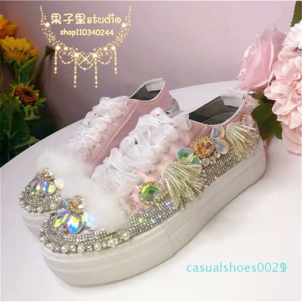 

1new european heavy industry platform canvas shoes rhinest silk satin ladies tide brand sports shoes fashion fringe c21, Black