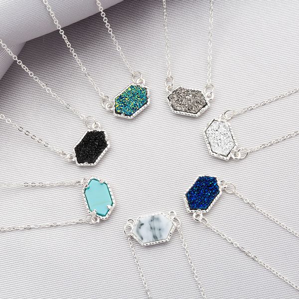 

14 colors druzy drusy necklace fashion oval resin faux stone necklace gold silver plated brand jewelry for women girls