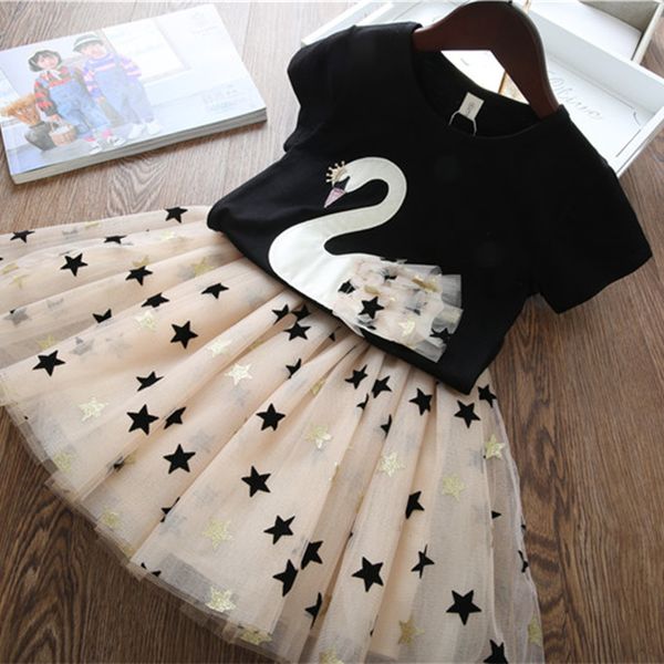 

2020 summer toddler girls clothing set bling stars party princess dress flamingo sequin stars tutu dress casual girls, Red;yellow