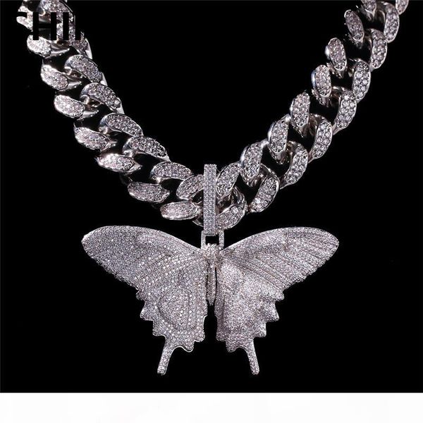 

iced out animal big butterfly pendant necklace silver blue plated mens hip hop bling jewelry gift wholesale
