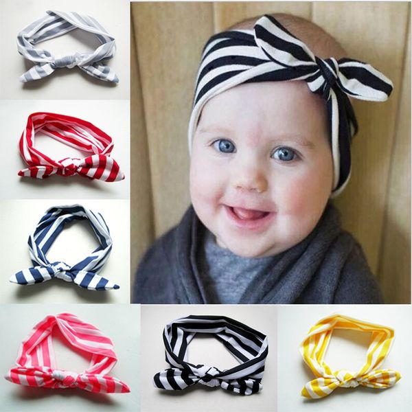 

q107 new children's headdress bow belt head baby striped knot hair 11 elastic hair band elastic band colors, Slivery;white