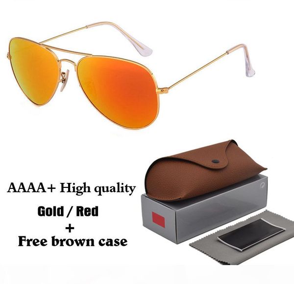 

18 colors brand designer fashion mirror pilot sunglasses men women uv400 glass lens vintage sport sun glasses with box and case, White;black