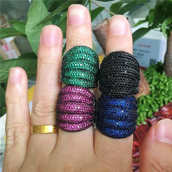 

choucong 5 colors luxury finger ring micro pave 350pcs 5a zircon black gold filled party wedding band rings for women men, Slivery;golden