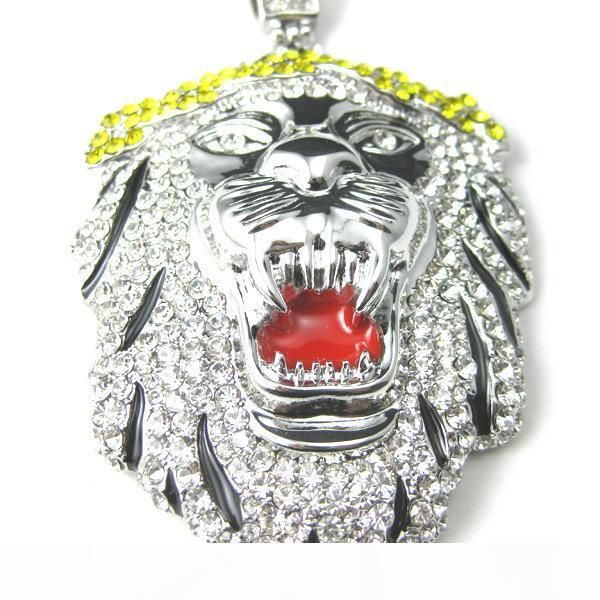 

j нового стиль большого размер iced out голова лев подвеска franco цепь hip hop ожерелье cz bling посеребренный, Silver