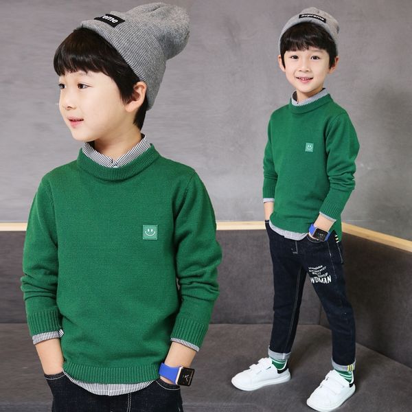 

boys' 2020 new korean style medium and large children's round sweater pullover neck pullover sweater base shirt fashion, Blue