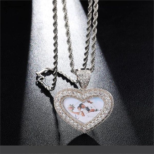 

2020 custom men necklace&pendant iced out cubic zircon copper tennis chain p necklaces heart shape medallions, Silver