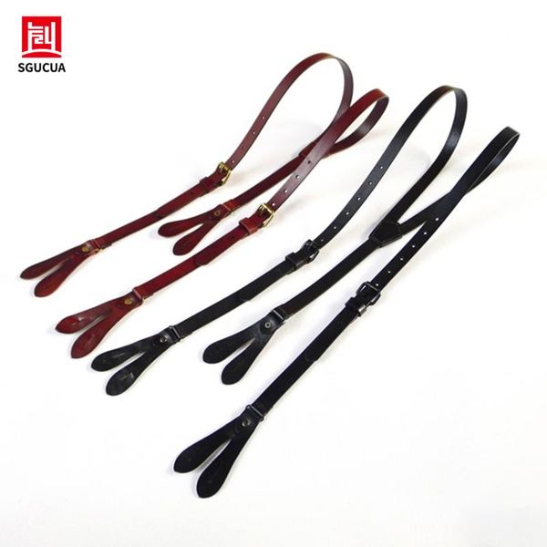 

sgucua suspender leather head layer material of button suspenders brown black condole belt of england, Black;white