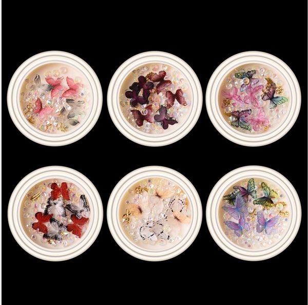 

3d butterfly resin nail art design flakes decorations mixed-shape charms colorful crystals rhinestones gems jewelry decals diy accessories, Silver;gold