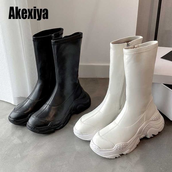 

fashion wedge women boots black white genuine leather mid calf autumn winter movement women cotton boots botas mujer u620