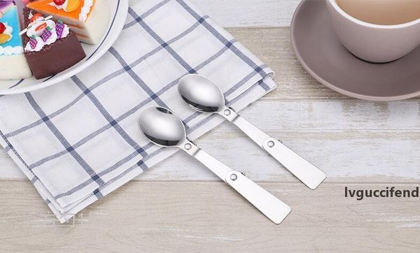 

304 stainless steel tableware folding spoon triple folding spoon outdoor portable folded scoop opp bag packing