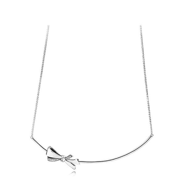 

authentic 925 sterling silver box chain pendant necklaces original box for pandora women silver gorgeous bow necklace mother's gift