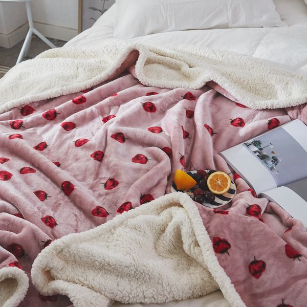 

new fashion bed blanket composite printing lamb wool blanket soft warm throw as gift home textile 2size