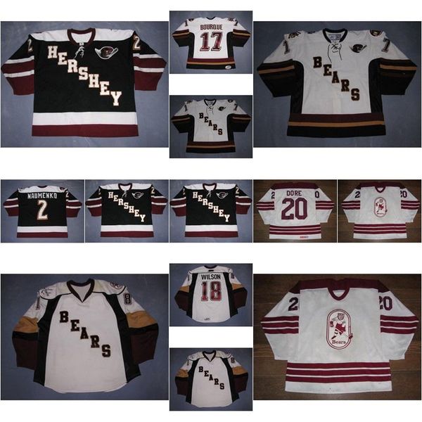 

new 2 nick naumenko mens womens kids ahl hershey bears 18 kyle wilson 20 andre dore 100% embroidery custom hockey jerseys goalit cut, Black;red