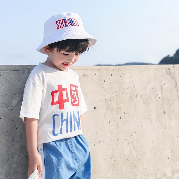 

o7gwu stall quality children's children's clothing boys' round collar t-shirt 2020 new summer clothing patriot small and medi, Blue