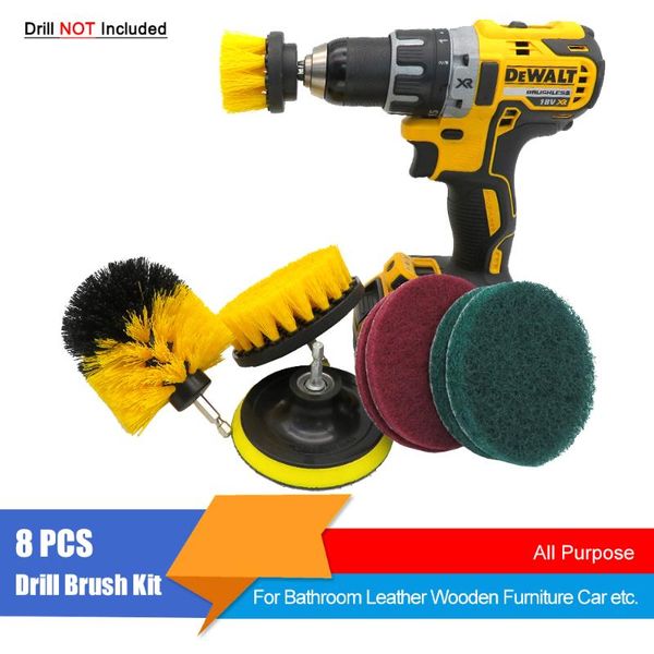 

8pcs drill brush kit power scrubber clean all purpose for leather wooden furniture car sofa kitchen bathroom shower tiles etc