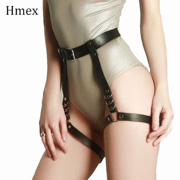 

women leather belt body bondage waist belt to leg harness harajuku gothic femme leg ring body straps appeal accessories, Black;brown