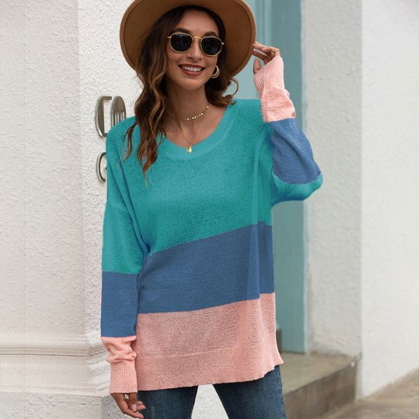 

women pullovers one shoulder sweater slash neck striped stitching knitted 2020 female autumn fashion loose hoodies, White;black