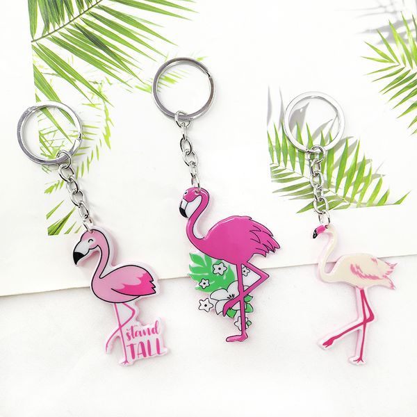 

creative new tide brand acrylic flamingo keychain pendant diy tag bag car key accessories, Silver