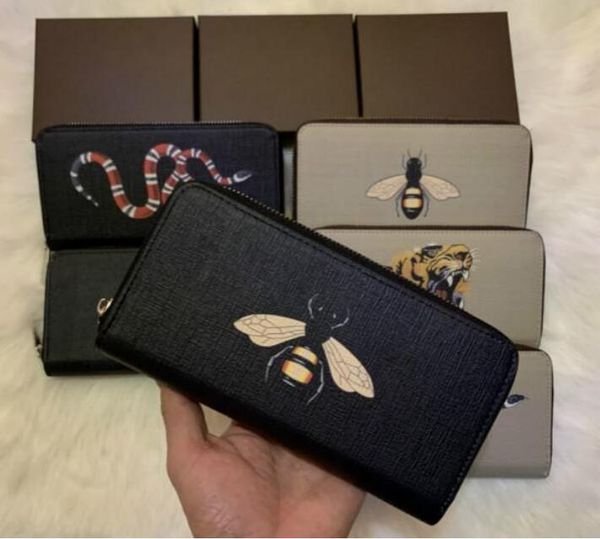 

2020 new fashion wholesale animal long zipper wallet men and women snakeskin tiger bee wallet card holder original box #wwa, Red;black