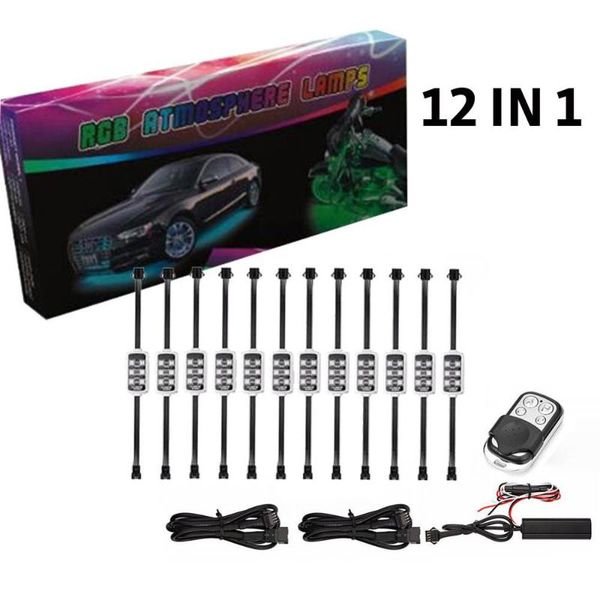 

12 rgb 72 led smart brake lights motorcycle car atmosphere light with wireless remote control moto decorative strip lamp kit