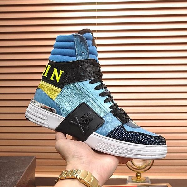 

phantom kick $hi -crystal sneakers mens shoes luxury fashion classic shoes type high lace -up vintage comfortable men boots sale, Black