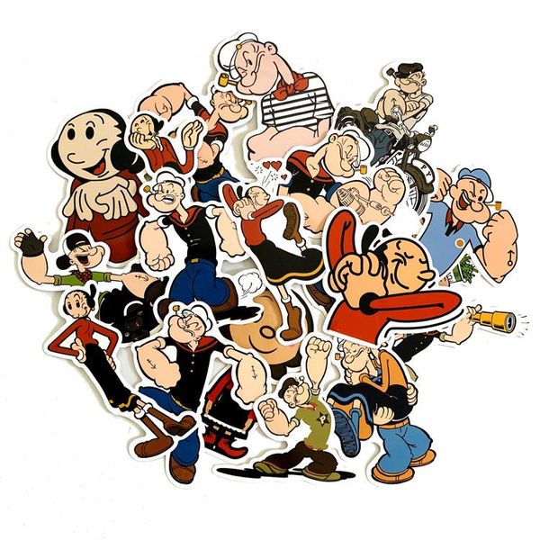 10 conjuntos = 180 pçs de desenhos animados bonitos Popeye Graffiti Adesivos Estojo Carrinho de Skate Skate Carro Elétrico Adesivos Impermeáveis