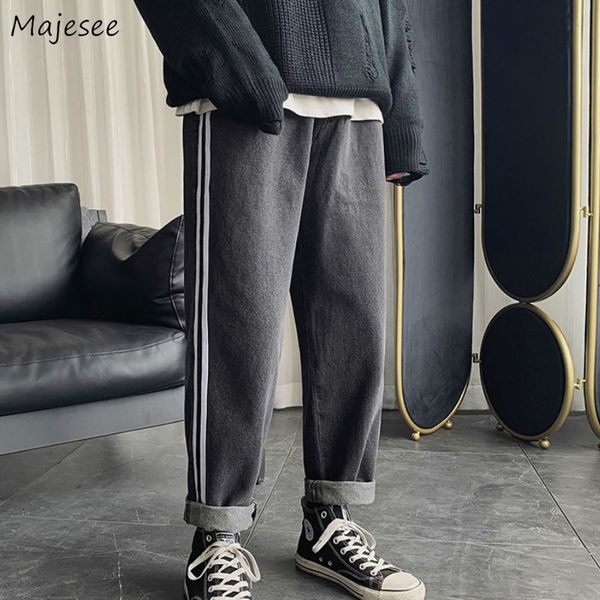 

men jeans spring striped chic ankle-length teens mens simple all-match korean style big size 3xl loose retro streetwear bf new, Blue