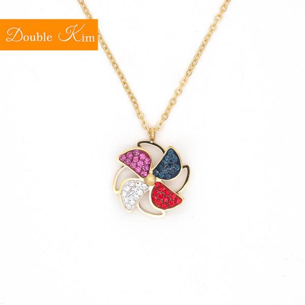 

rotating windmill pendant necklace titanium stainless steel rose gold chain necklace inlaid zircon fashion trendy women jewelry, Silver