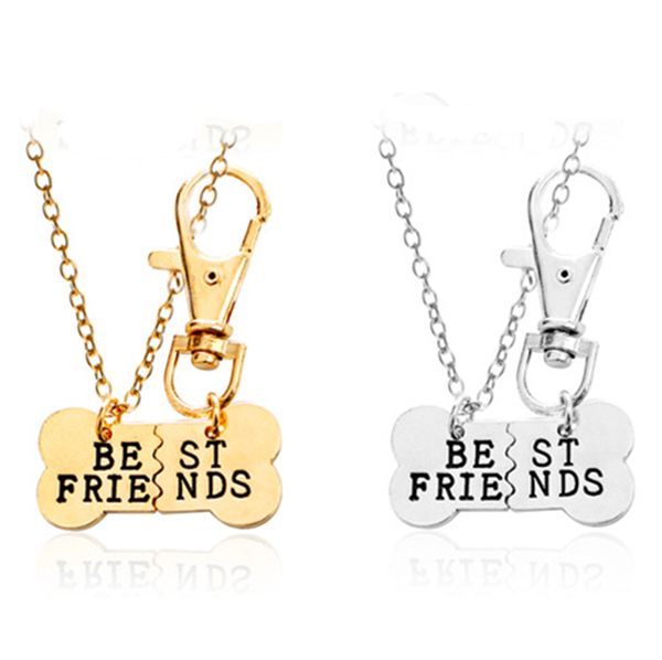 

gold silver friends pendant necklace pet dog bones necklace 2 part dog bones necklace and keychain women jewelry
