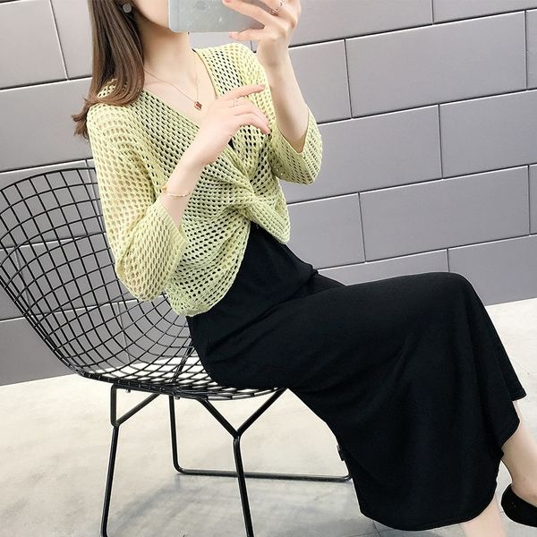 

64bmy suspender suspender skirt dress two-piece fashion suit women's summer thin hollow-out blouse light mature wind vest dress set ski, Gray