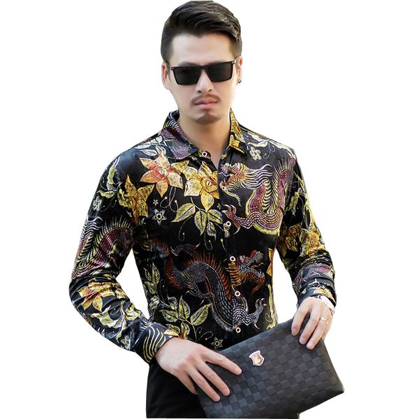 

men's shirt 2020 men's new fashion velvet slim fit shirt long-sleeved casual size -3xl, White;black