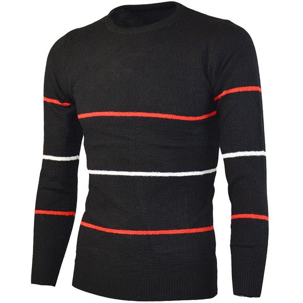 

men's wool pullover o-neck slim fit autumn winter warm thick long sleeve striped clothes knitted cotton casual male sweaters, White;black
