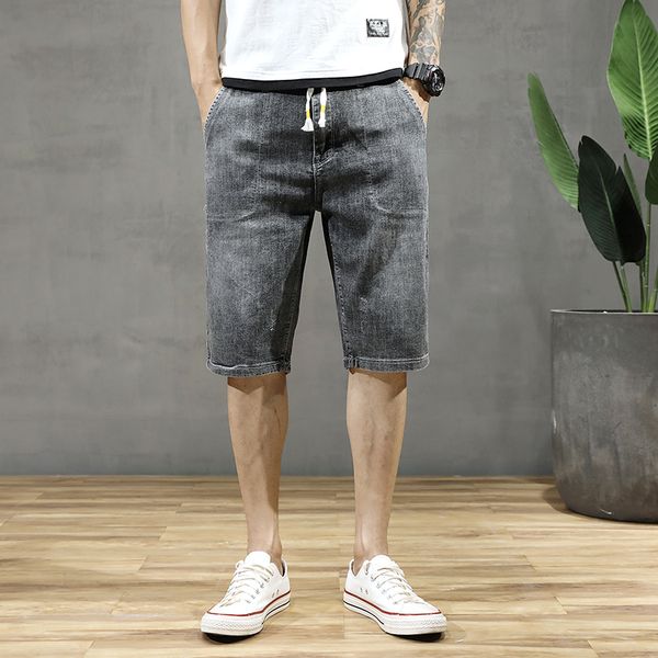 

large size men denim shorts oversized male high elastic thin short jeans summer casual light blue gray short jeans plus size 36