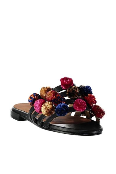 

pearl genuine leather black women 's slippers 120130005446