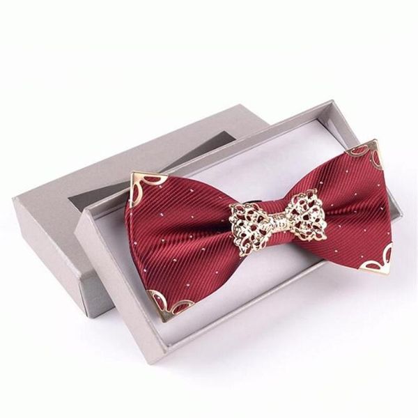 

luxury metal bow tie polyester adjustable knot ties butterfly men's decorated neckwear boxed gift 2pcs/lot, Black;gray