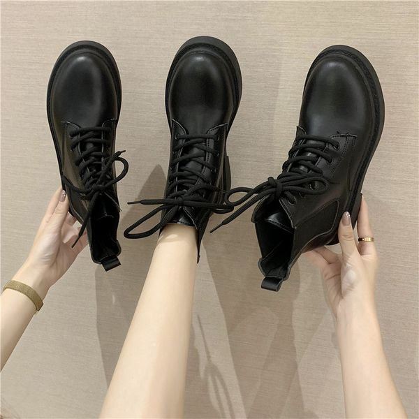 

белый mid-теленок сапоги пинетки дамы рок обувь женщина круглый toe роскошная низкие каблуки пинетки сапоги-женщин короткие средние, Black