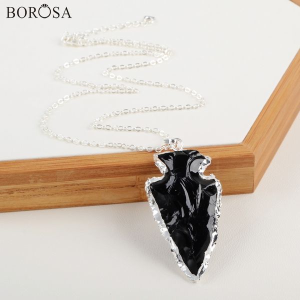 

borosa natural arrowhead black obsidian stone women men necklace gifts cl144-n, Silver