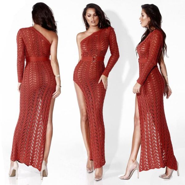 

new arrival women dresses strapless hollow out party dress 2020 fashion beach dresses split skirt clubwear 5 colors, White;black