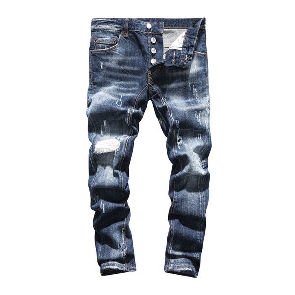 

2020 men's designer jeans denim blue torn pants edition skinny european and american style bike motorcycle rock revival