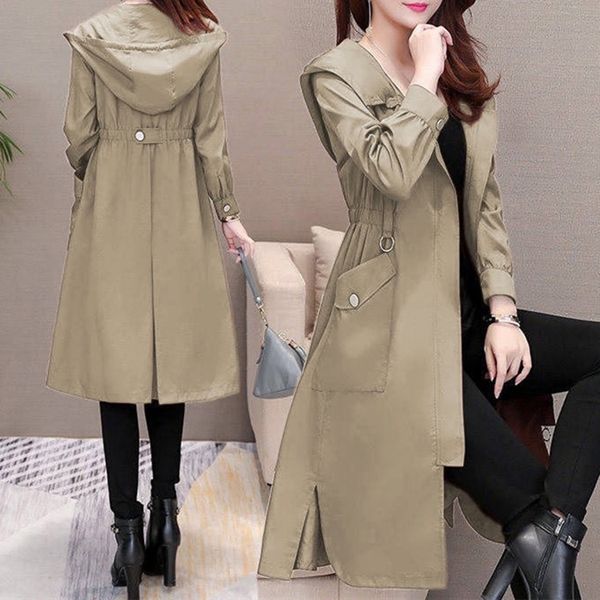 

6qnle mid-length windbreaker 2020 autumn windbreaker coat new large size women's clothing korean slim fit hooded coat good quality spec, Tan;black