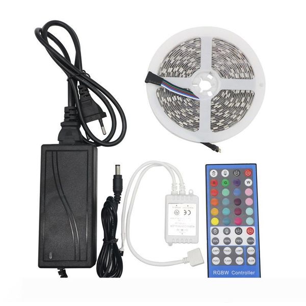 

edison2011 5m 12v smd 5050 rgbw rgbww led strip light flexible tape 60led m ip20 non-waterproof + 40key ir remote controller+12v 5a power