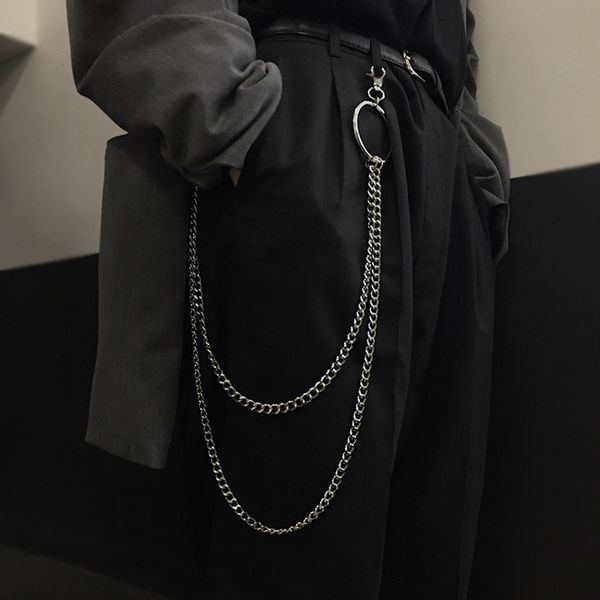 

punk rock metal pants waist chain men women key chain big ring wallet keychain jeans hip-hop jewelry gift, Silver