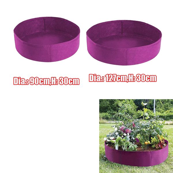 

35&50 inch felt fabric round raised garden bed planting grow bags purple