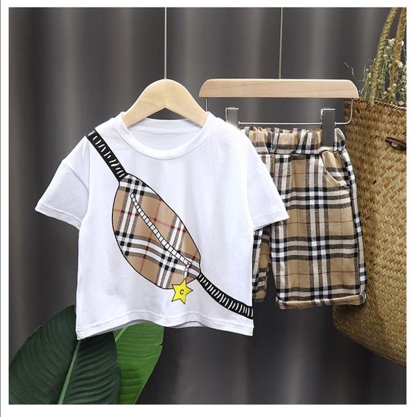 

Infant Baby T-shirts Tops Shorts Boys Clothes Set New Boys Short Sleeve Plaid Children Sets, White