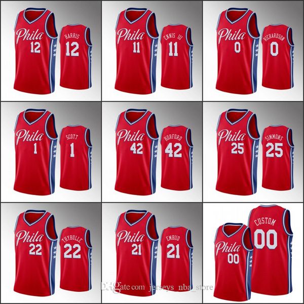 

philadelphia 76ers men joel embiid ben simmons tobias harris josh richardson 2020 statement red nba custom jersey 07, Black;red